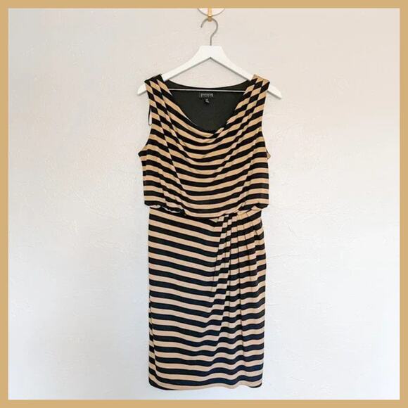 En Focus Studio Brown and Black Striped Blouson Dress size 12 - Picture 1 of 4